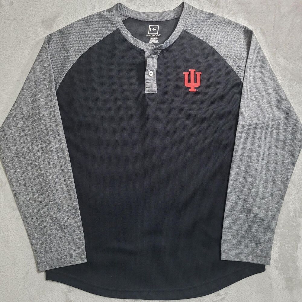 Indiana Hoosiers Shirt Mens Large Black NCAA Football ProEdge Henley Long Sleeve